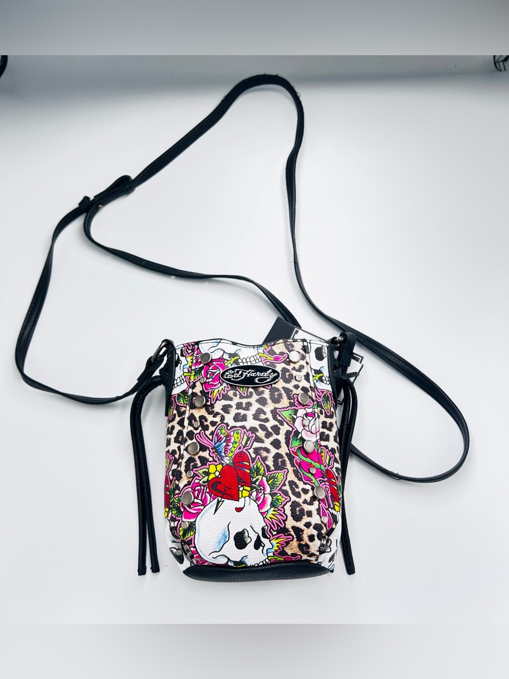 Ed Hardy Leopard Print Skull Tattoo Crossbody Bag